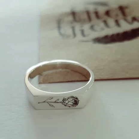 Sterling Silver Box Ring with Birth Flower - Image 3
