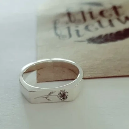 Sterling Silver Box Ring with Birth Flower - Image 4
