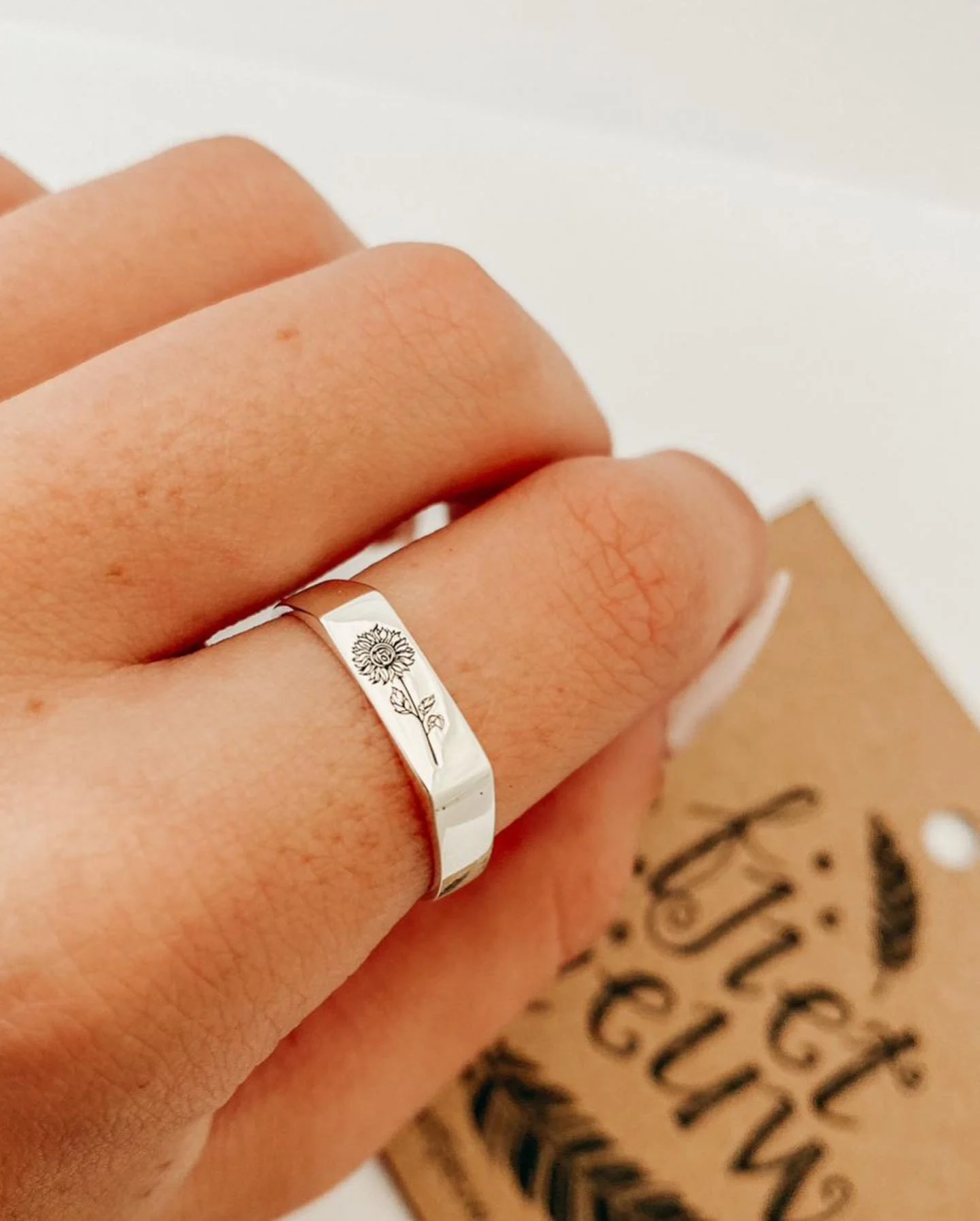 Sterling Silver Box Ring with Birth Flower