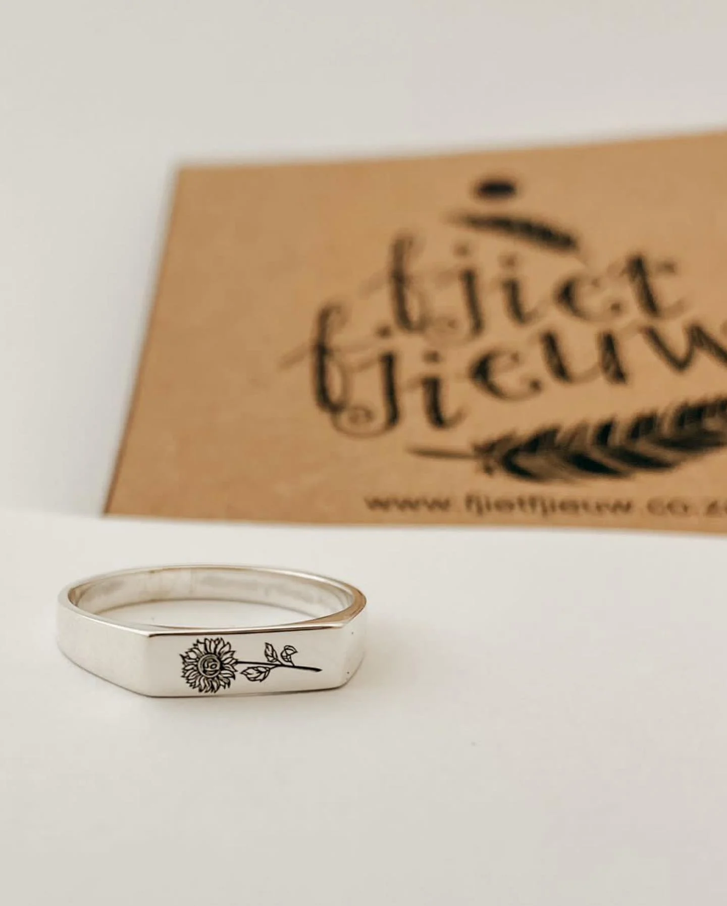 Sterling Silver Box Ring with Birth Flower - Image 2