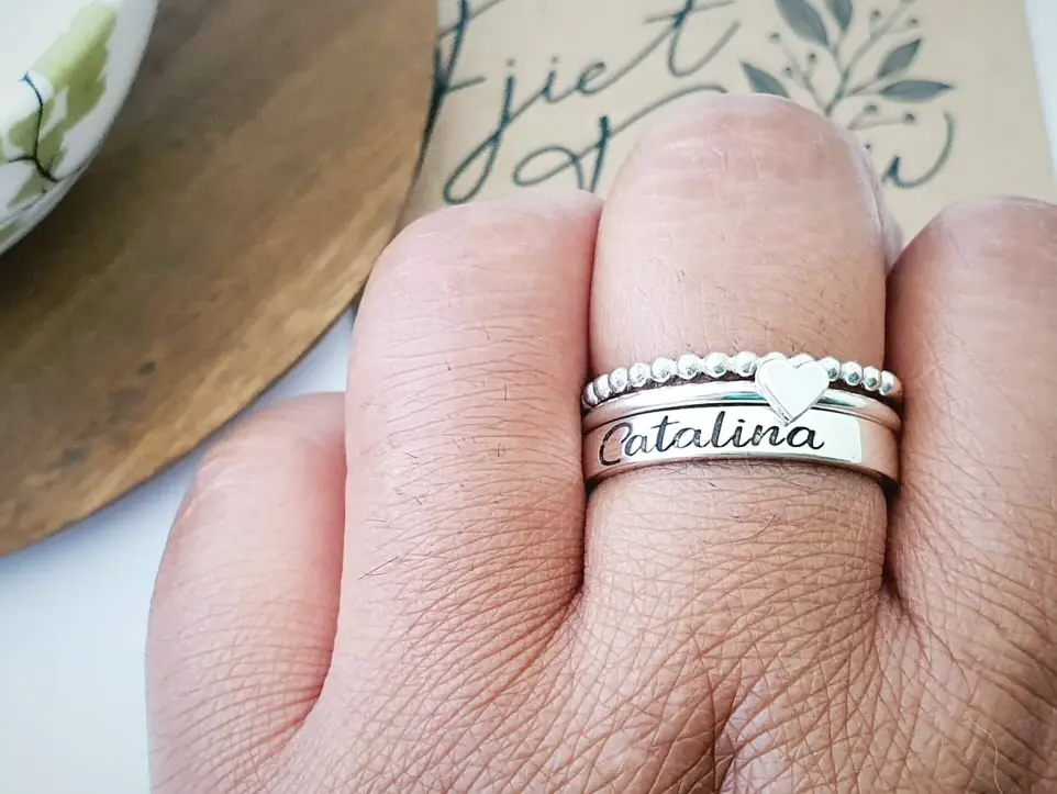 Argentium & Sterling Silver Personalised, Heart & Bubble Stacking Rings - Image 3